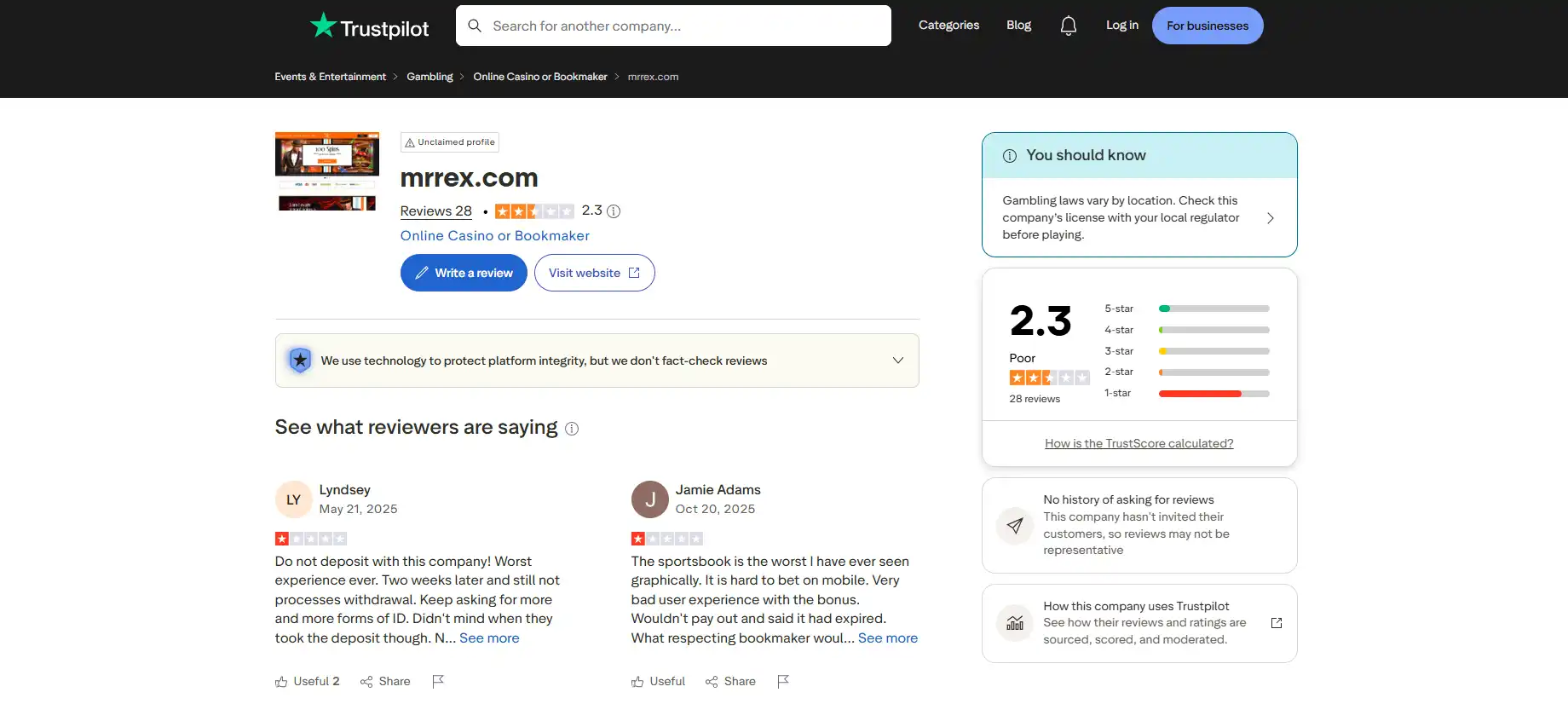 Mr Rex Reviews, Complaints and Reputation Signals